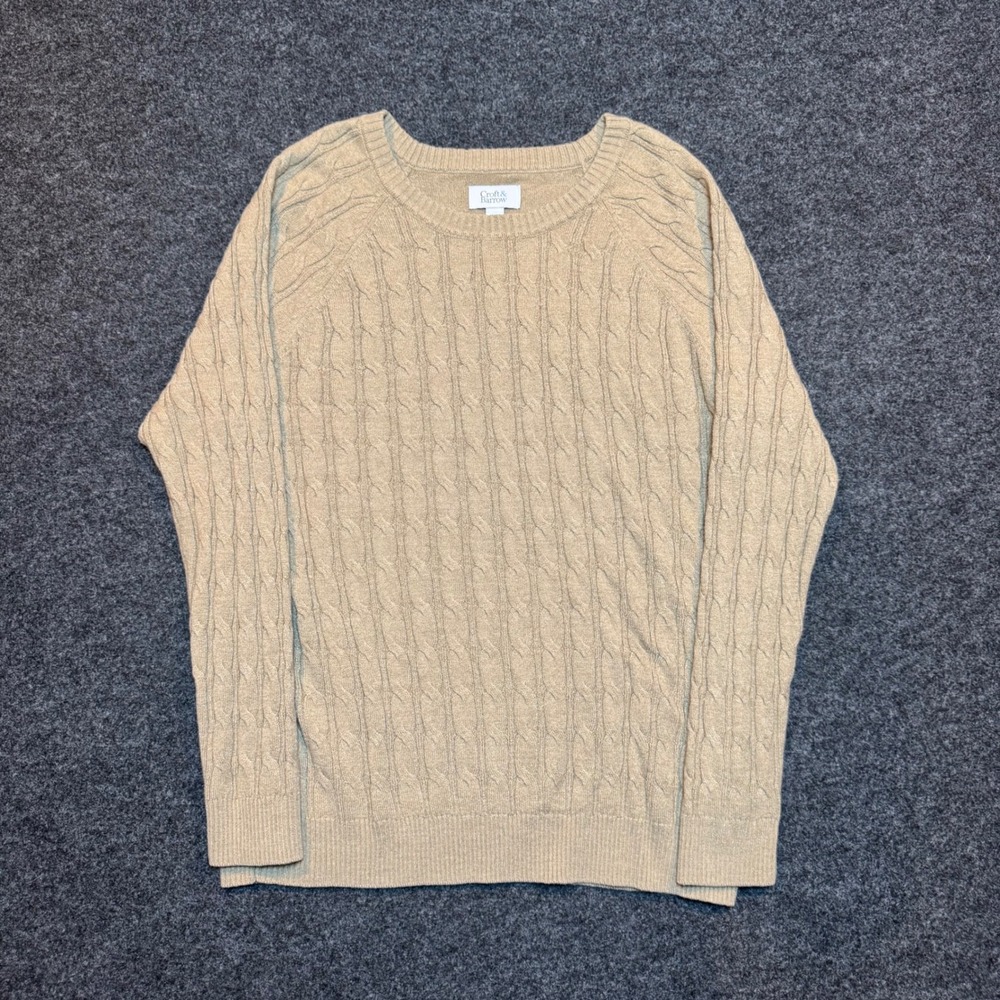 Croft & Barrow Tan Beige Cable Knit Crew Neck Raglan Sweater Large